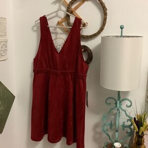 NEW A Beautiful Soul Arula Dress Size A 1X Burgundy Pinafore Babydoll V Neck